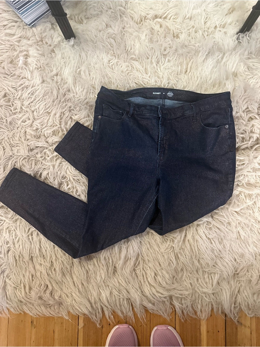 Old Navy Women’s Dark Indigo Sparkle Rockstar Super Skinny Jeans